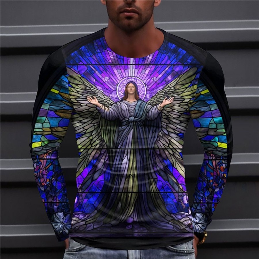 T-Shirts Et Debardeurs Pour Hommes LITB | Graphic Jesus Foi Mode Design Decontractees Homme 3D Effet T Shirt Tee Sport Exterieur Vacances Sortie T-Shirt Claire Manche Longue Col Ras Du Cou Chemise Printemps & Automne