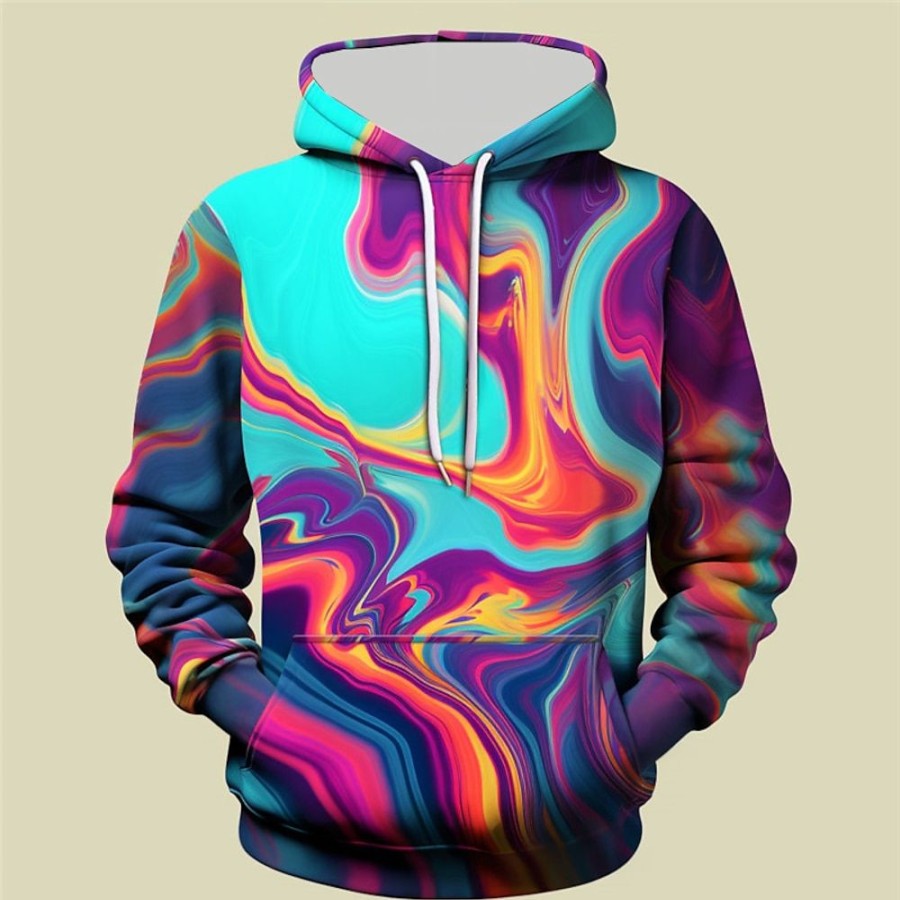 Sweats A Capuche Et Sweat-Shirts LITB | Graphic Abstrait Homme Mode 3D Effet Sweat A Capuche Sport Exterieur Vacances Vetement De Rue Sweats A Capuche Manche Longue Capuche Imprimer Poche Avant Printemps & Automne Designer