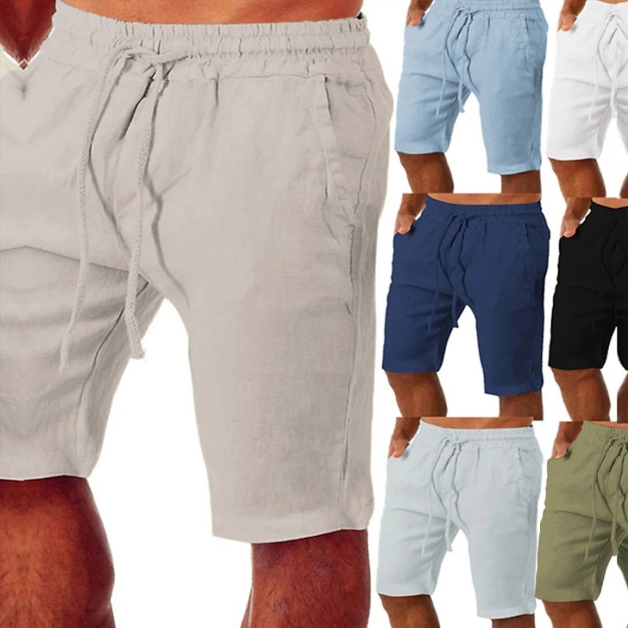 Bas Pour Hommes LITB | Homme Short En Lin Short D Ete Poche Cordon Taille Elastique Plein Confort Exterieur Du Quotidien Sortie Melange De Lin & Coton Mode Vetement De Rue