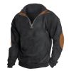 Sweats A Capuche Et Sweat-Shirts LITB | Homme Sweat Shirt Sweat-Shirt Quart De Fermeture Eclair Col Mao Bloc De Couleur Patchwork Sport & Loisir Du Quotidien Vacances Velours Cotele Vetement De Rue Basique Decontractees Printemps Noir