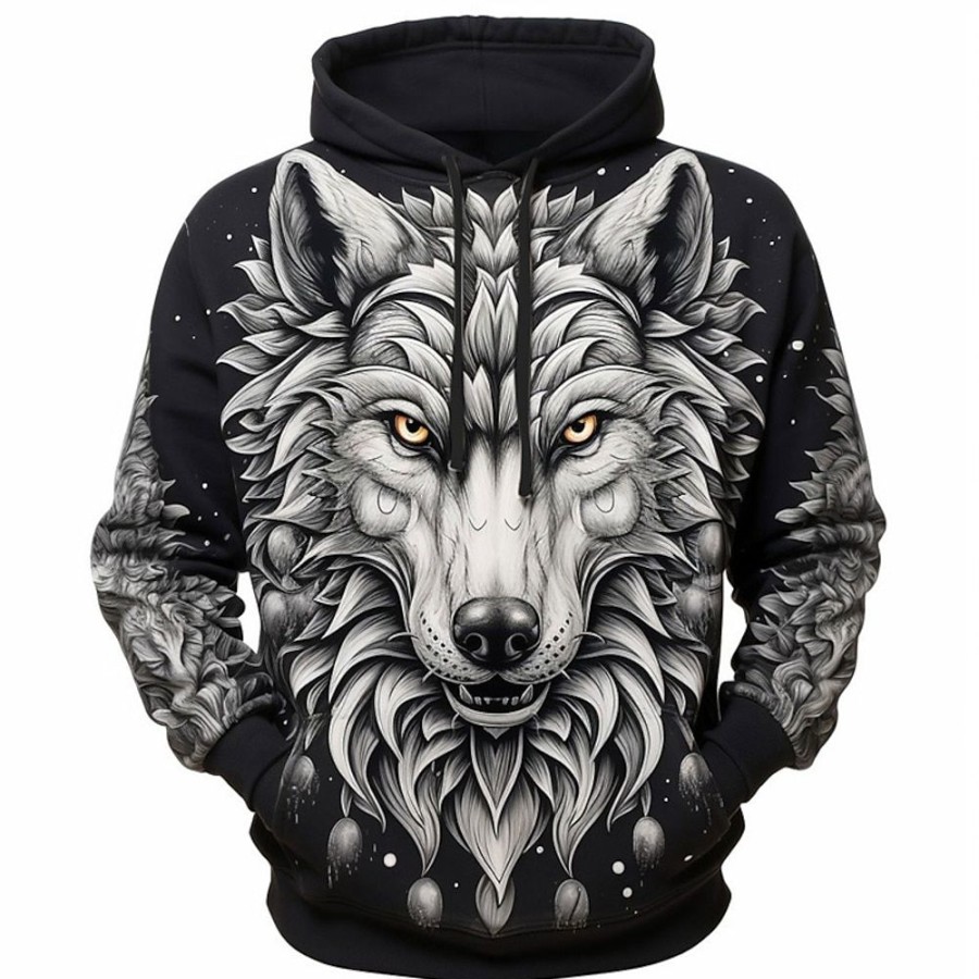 Sweats A Capuche Et Sweat-Shirts LITB | Graphic Loup Homme Mode 3D Effet Sweat A Capuche Sport Exterieur Vacances Vetement De Rue Sweats A Capuche Manche Longue Capuche Imprimer Poche Avant Printemps & Automne Designer