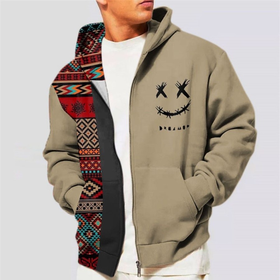 Sweats A Capuche Et Sweat-Shirts LITB | Bloc De Couleur Tribal Homme Ethnique 3D Effet Sweat A Capuche Zippe Vacances Vetement De Rue Sweats A Capuche Manche Longue Capuche Imprimer Poche Printemps & Automne Designer Sweat