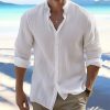 Boutique De Linge LITB | Homme Chemise Chemise Lin Chemise Boutonnee Chemisette Chemise D Ete Chemise De Plage Manche Longue Plein Col Mao Printemps Ete Casual Du Quotidien Vetement Tenue