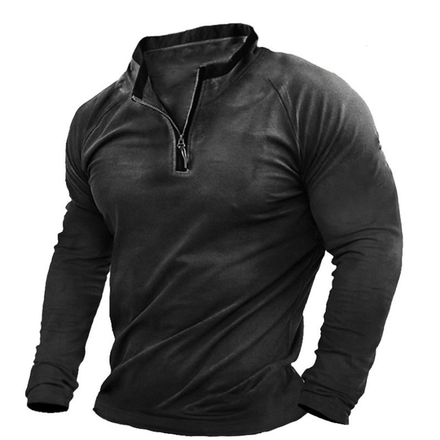 T-Shirts Et Debardeurs Pour Hommes LITB | Homme T Shirt Tee T-Shirt Plein Quarter Zip Plein Air Vacances Manche Longue Zippe Vetement Tenue Mode Design Basique