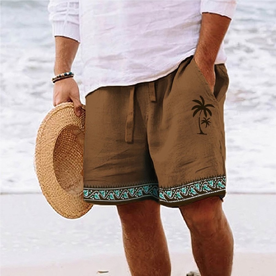 Bas Pour Hommes LITB | Homme Short Short D Ete Short De Plage Cordon Taille Elastique Impression 3D Graphic Cocotier Geometrie Respirable Doux Court Casual Du Quotidien Vacances Vetement De Rue Hawaien