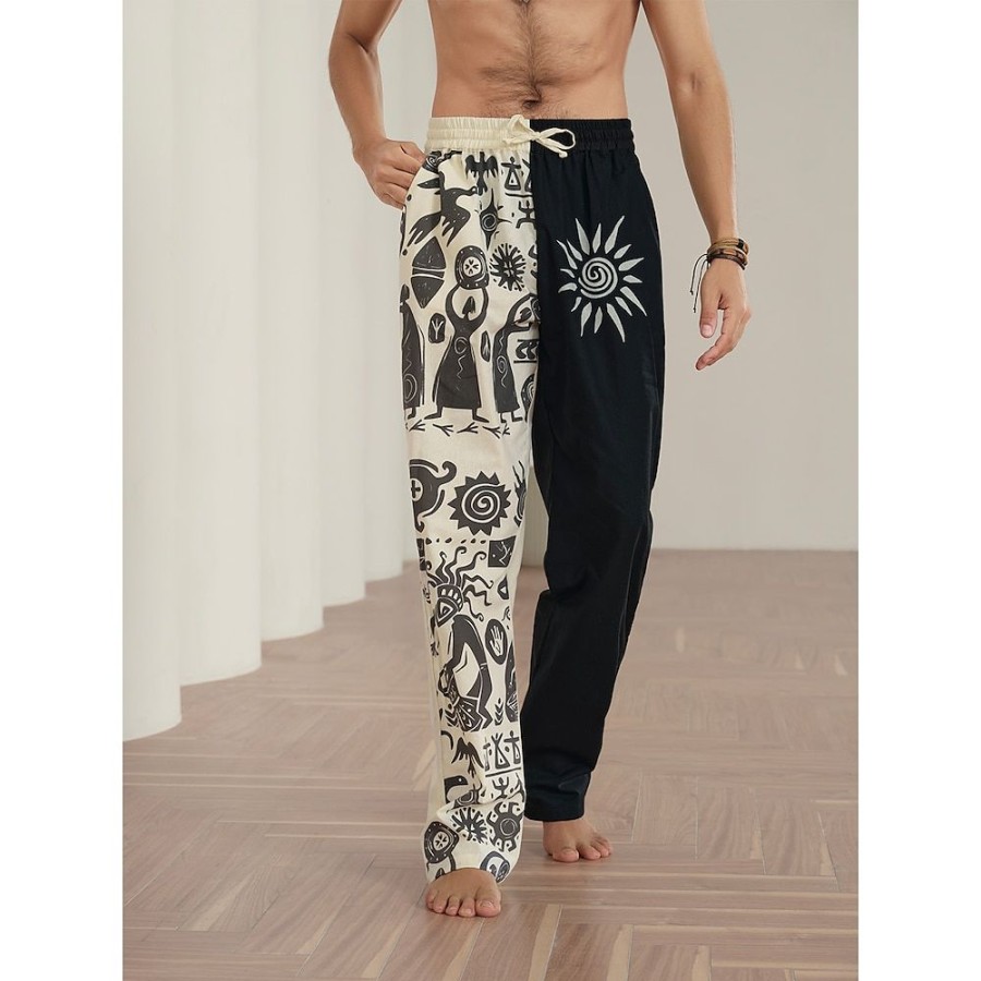 Boutique De Linge LITB | Homme Pantalon En Lin Pantalon Pantalon Ete Pantalon De Plage Cordon Taille Elastique Impression 3D Imprimes Photos Fleur Confort Casual Du Quotidien Vacances Melange De Lin & Coton 20% Lin Retro