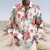 Chemises Pour Hommes LITB | Floral Decontractees Homme Chemise Chemise Lin Usage Quotidien Sortie Fin De Semaine Automne Hiver Col Rabattu Manche Longue S, M, L Tissu Flamme Chemise Rose Claire