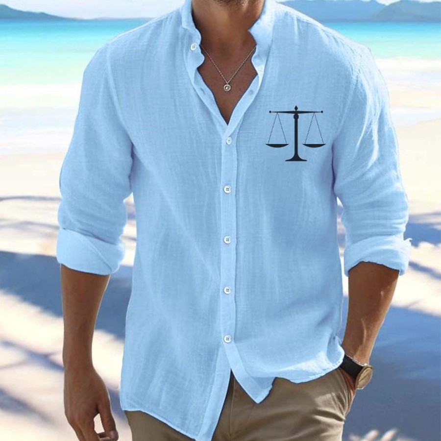 Chemises Pour Hommes LITB | Graphic Decontractees Homme Chemise Chemise Lin Chemise Boutonnee Exterieur Usage Quotidien Vacances Printemps & Automne Col Mao Manche Longue , , S, M, L Melange De Lin & Coton