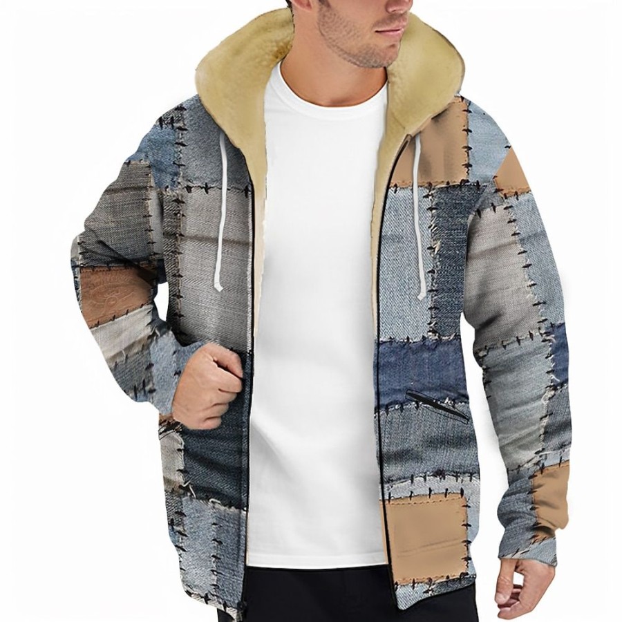 Sweats A Capuche Et Sweat-Shirts LITB | Mosaique Imprimes Photos Homme Du Quotidien 3D Effet Sweat A Capuche Zippe Vacances Sortie Sweats A Capuche Manche Longue Capuche Toison Hiver Designer Sweat A Capuche