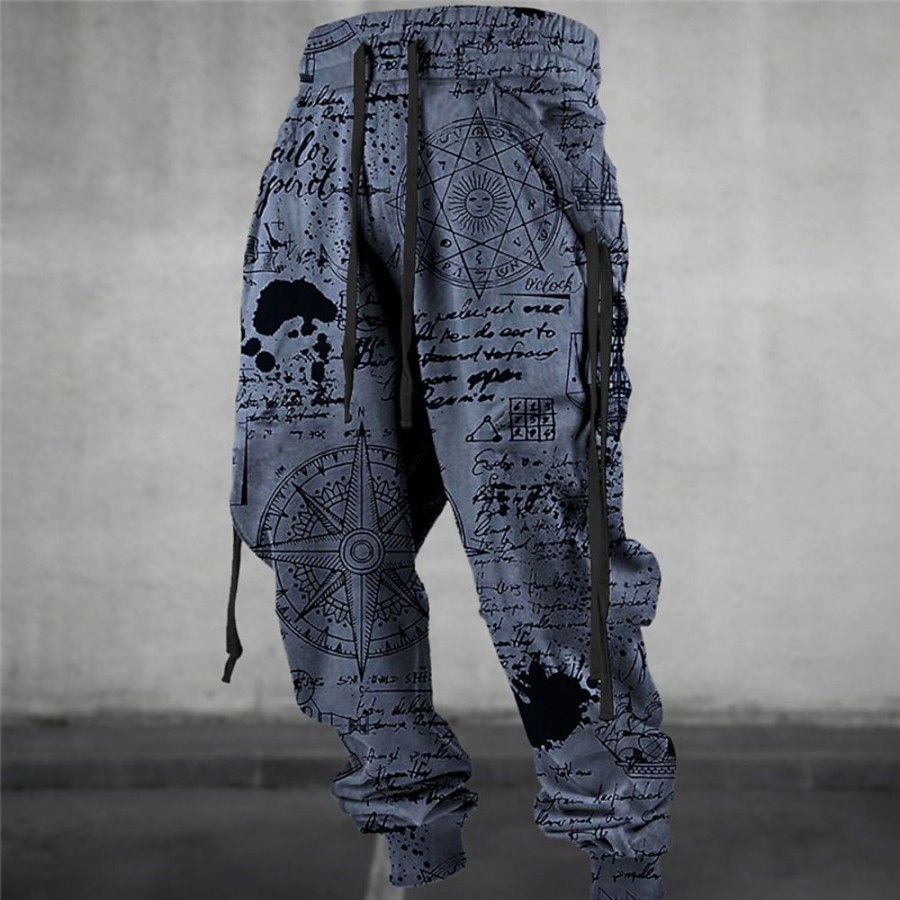 Bas Pour Hommes LITB | Graffiti Boussole Retro Vintage Homme Impression 3D Joggings Pantalon Jogging Pantalon Exterieur Plein Air Casual Quotidien Polyester S M L Taille Mediale Elasticite Pantalon