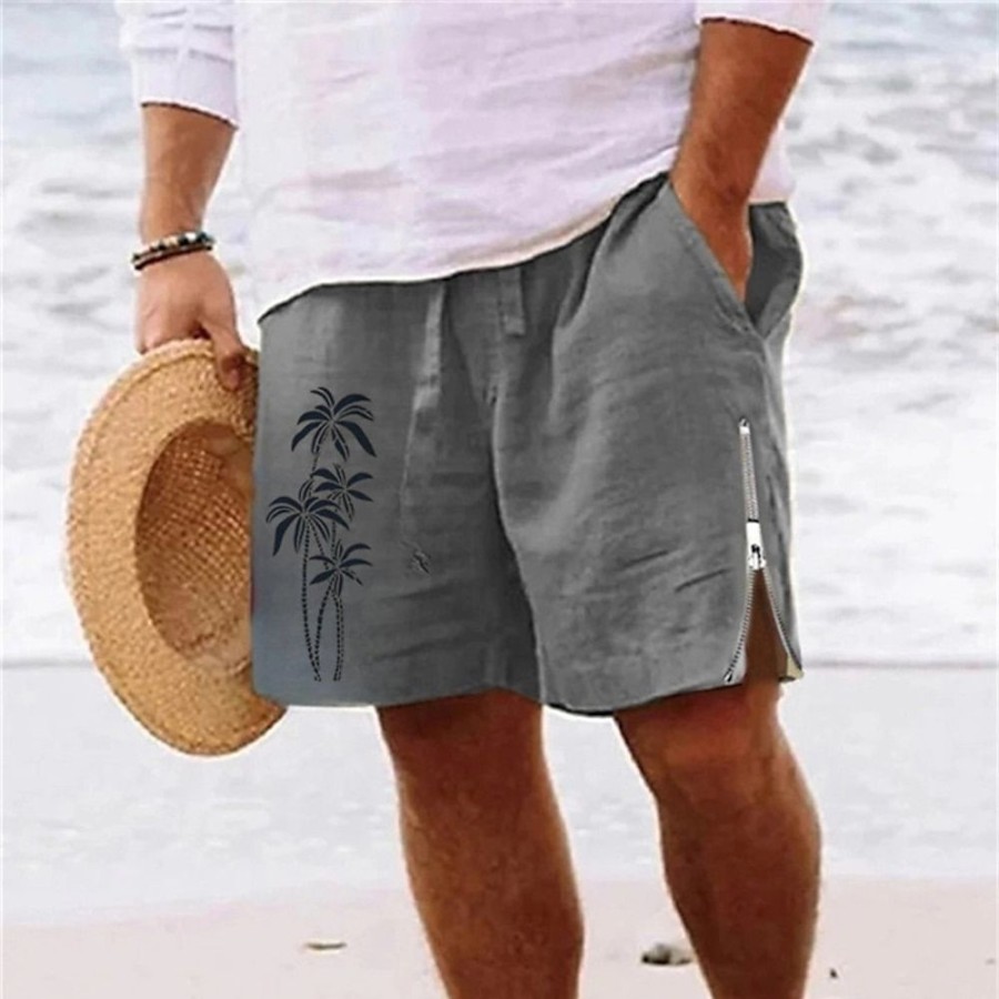 Bas Pour Hommes LITB | Homme Short Short D Ete Short De Plage Imprimer Zippe Cordon Cocotier Confort Respirable Court Du Quotidien Vacances Sortie Melange De Coton Hawaien Decontractees