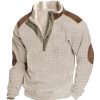 Sweats A Capuche Et Sweat-Shirts LITB | Homme Sweat Shirt Sweat-Shirt Quart De Fermeture Eclair Demi Fermeture Eclair Bloc De Couleur Patchwork Sport & Loisir Du Quotidien Vacances Vetement De Rue Decontractees Polaire Fine Automne Beige