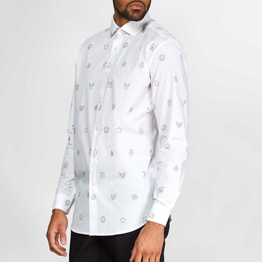 Chemises Pour Hommes LITB | Motif Chemise Decontractee Pour Hommes Tenue Quotidienne Sortir Automne& Chemise D Hiver A Manches Longues S, M, L Chemise En Tissu Extensible Dans 4 Directions Blanche