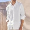 Chemises Pour Hommes LITB | Homme Chemise Chemise Lin Chemise Decontractee Chemisette Chemise D Ete Chemise De Plage Manche Longue Plein Revers Printemps Ete Casual Du Quotidien Vetement Tenue