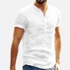 Boutique De Linge LITB | Homme Chemise Chemise Lin Chemisette Chemise D Ete Chemise De Plage Manche Courte Couleur Unie Col Mao Printemps Ete Casual Du Quotidien Vetement Tenue Bouton Bas