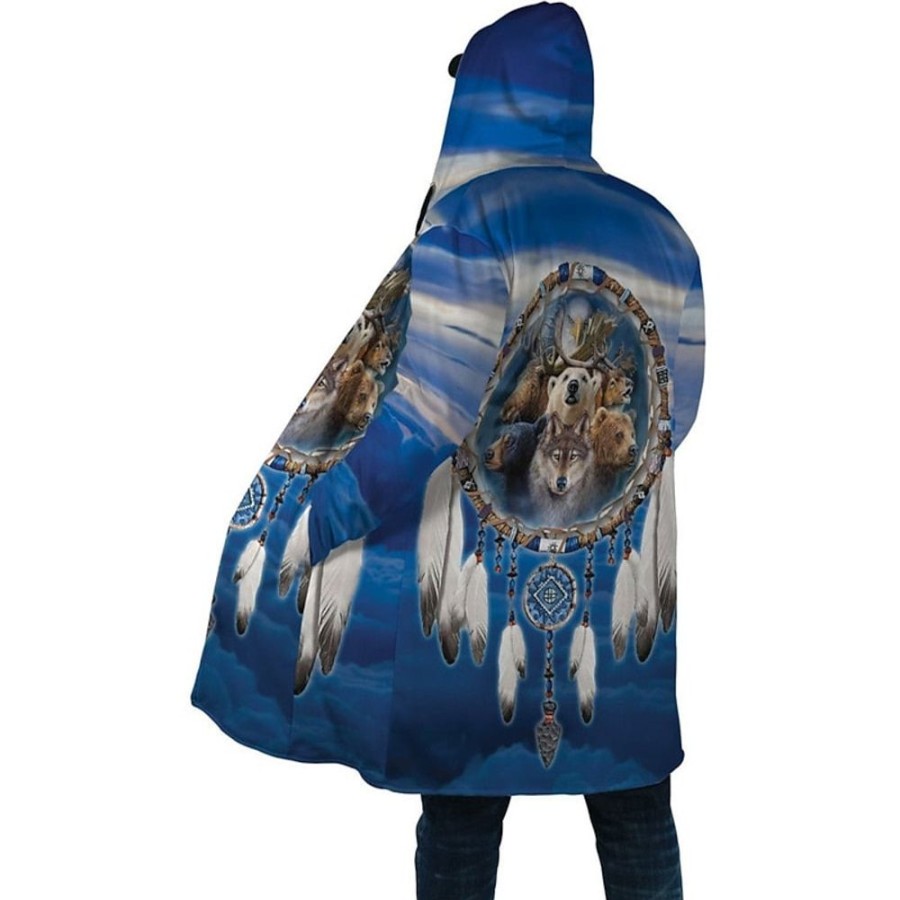 Vetements D'Exterieur Pour Hommes LITB | Ours Polaire Retro Vintage Tribal Homme Veste Polaire Manteau Veste A Capuche Usage Quotidien Sortie Automne Hiver Capuche Manche Longue S M L Polyester Veste Bleu