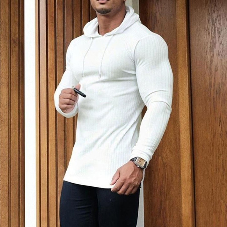 T-Shirts Et Debardeurs Pour Hommes LITB | Homme T Shirt Tee Chemise Musclee Chemise A Manches Longues Plein Capuche Exterieur Du Quotidien Manche Longue Vetement Tenue Mode Vetement De Rue Frais