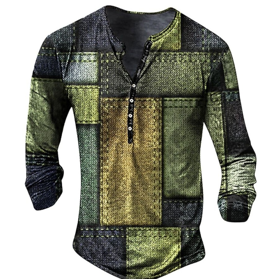 T-Shirts Et Debardeurs Pour Hommes LITB | Graphic Mosaique Mode Du Quotidien Decontractees Homme 3D Effet Chemise Henley Shirt Casual Vacances Sortie T-Shirt Manche Longue Henley Chemise Printemps & Automne Vetement Tenue S M