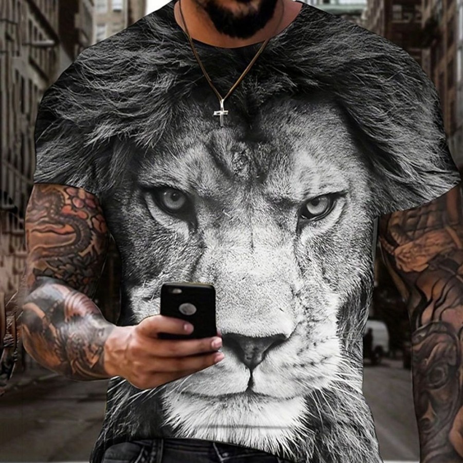 T-Shirts Et Debardeurs Pour Hommes LITB | Homme T Shirt Tee Graphic Animal Lion Col Ras Du Cou Vetement Tenue 3D Effet Exterieur Du Quotidien Manche Courte Imprimer Mode Design Retro Vintage