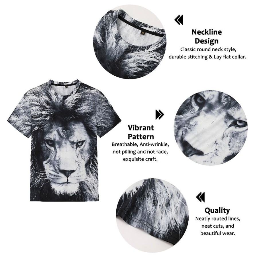 T-Shirts Et Debardeurs Pour Hommes LITB | Homme T Shirt Tee Graphic Animal Lion Col Ras Du Cou Vetement Tenue 3D Effet Exterieur Du Quotidien Manche Courte Imprimer Mode Design Retro Vintage