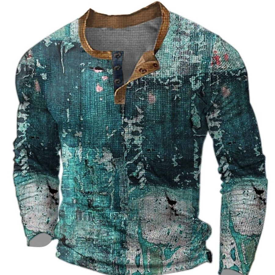 T-Shirts Et Debardeurs Pour Hommes LITB | Graphic Mosaique Mode Design Decontractees Homme 3D Effet Chemise Henley Shirt T-Shirt Gaufre Sport Exterieur Vacances Festival T-Shirt Manche Longue Henley Chemise Printemps & Automne