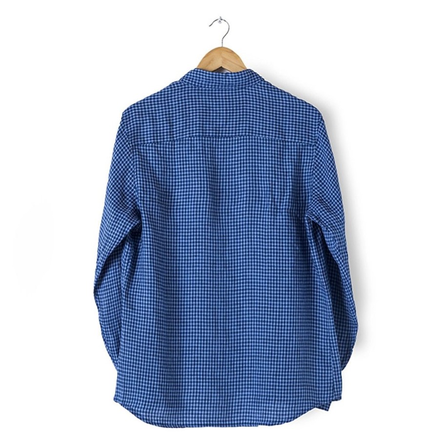 Boutique De Linge LITB | Homme Chemise Chemise Lin Chemise Decontractee Manche Longue Plaid Revers Printemps & Automne Casual Du Quotidien Vetement Tenue Bouton Bleu