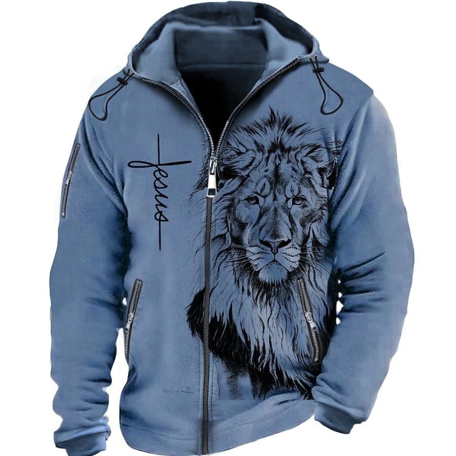 Sweats A Capuche Et Sweat-Shirts LITB | Graphic Animal Homme Du Quotidien 3D Effet Sweat A Capuche Zippe Sport Exterieur Vacances Vetement De Rue Sweats A Capuche Capuche Imprimer Poche Printemps & Automne Designer Sweat A Capuche