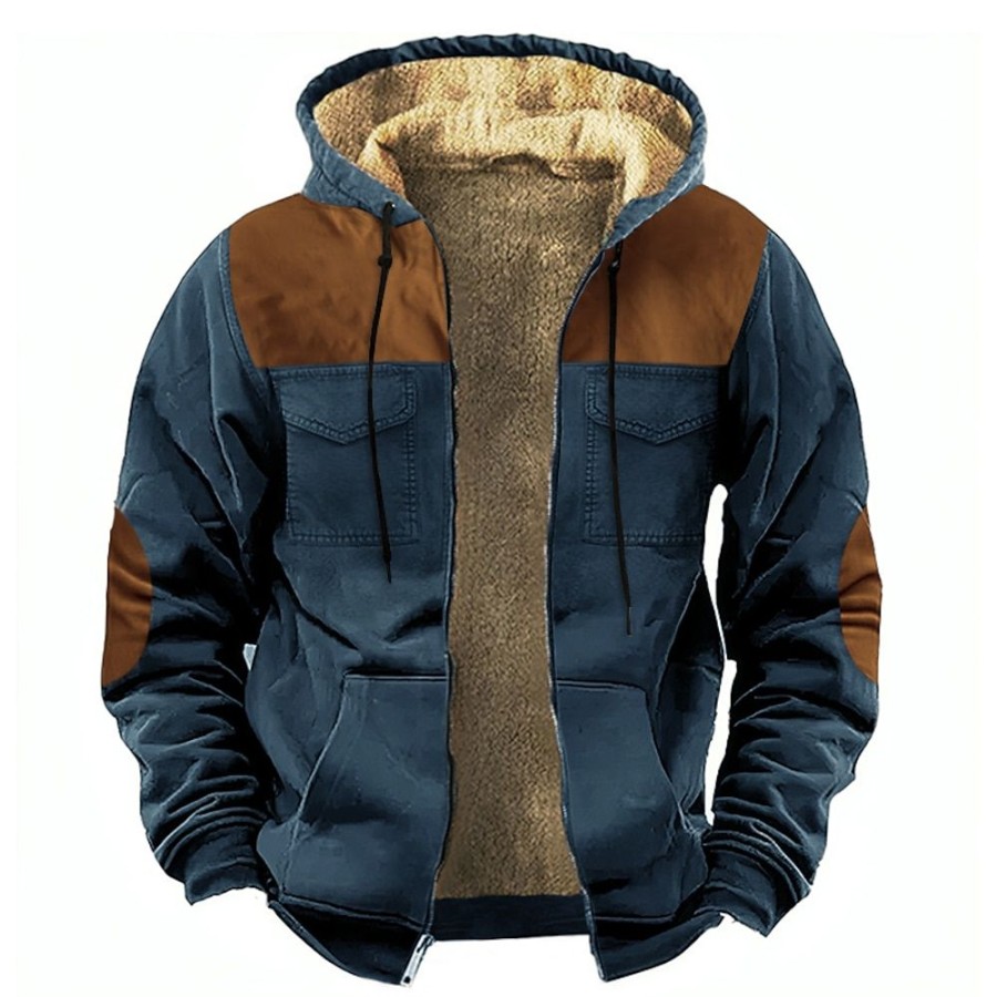 Sweats A Capuche Et Sweat-Shirts LITB | Homme Sweat A Capuche Zippe Veste Capuche Veste De Survetement Sherpa Flou Capuche Bloc De Couleur Sport & Loisir Du Quotidien Vacances Vetement De Rue Frais Decontractees