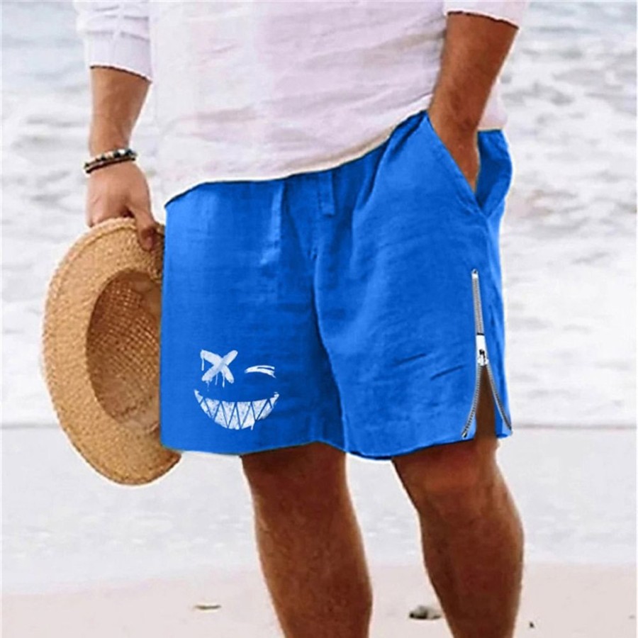 Bas Pour Hommes LITB | Homme Short Short D Ete Short De Plage Imprimer Zippe Cordon Bande Dessinee Confort Respirable Court Du Quotidien Vacances Sortie Melange De Coton Hawaien Decontractees Roi