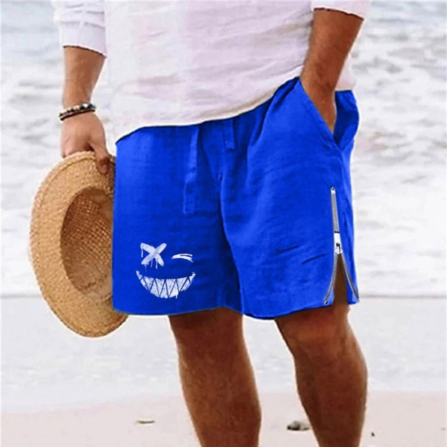 Bas Pour Hommes LITB | Homme Short Short D Ete Short De Plage Imprimer Zippe Cordon Bande Dessinee Confort Respirable Court Du Quotidien Vacances Sortie Melange De Coton Hawaien Decontractees Roi