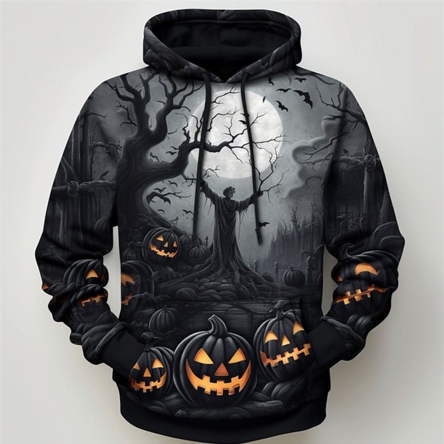 Sweats A Capuche Et Sweat-Shirts LITB | Potiron Imprimes Photos Homme Du Quotidien 3D Effet Sweat A Capuche Halloween Vacances Sortie Sweats A Capuche Impression Personnalisee Manche Longue Capuche Imprimer Printemps & Automne