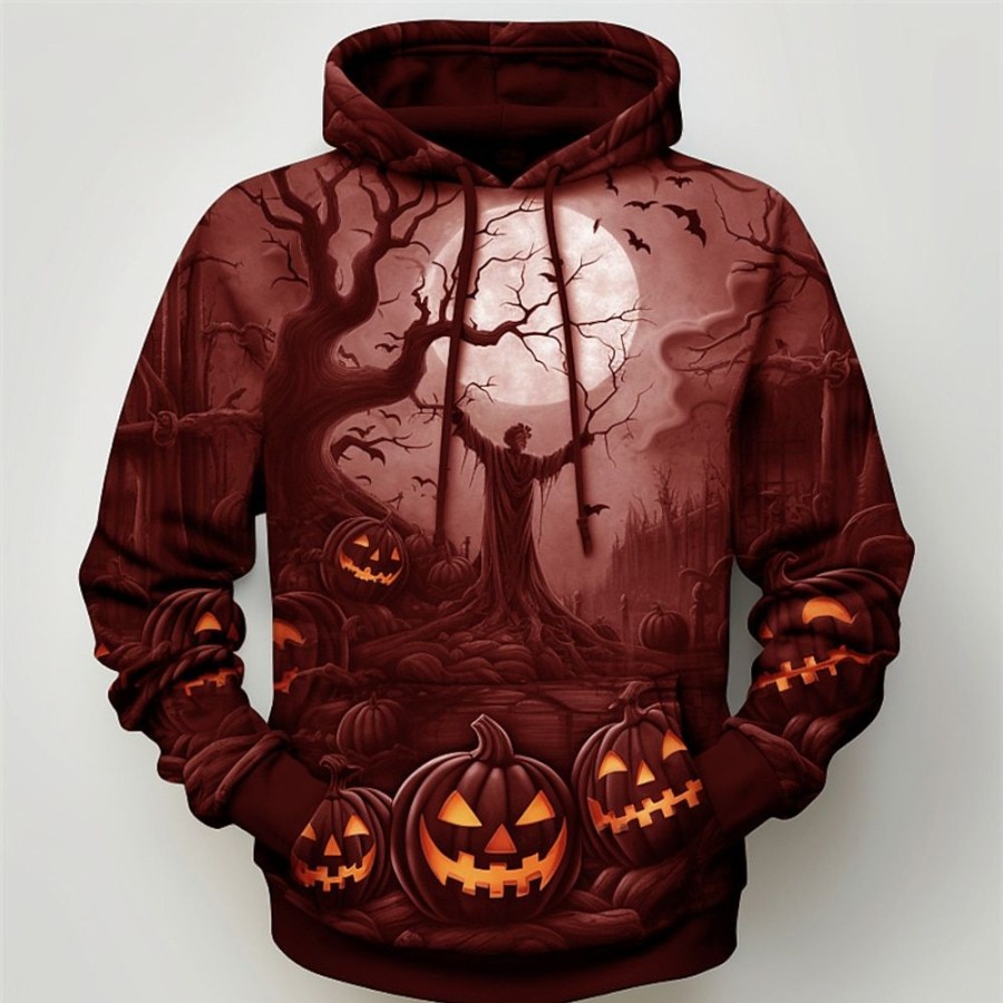 Sweats A Capuche Et Sweat-Shirts LITB | Potiron Imprimes Photos Homme Du Quotidien 3D Effet Sweat A Capuche Halloween Vacances Sortie Sweats A Capuche Impression Personnalisee Manche Longue Capuche Imprimer Printemps & Automne