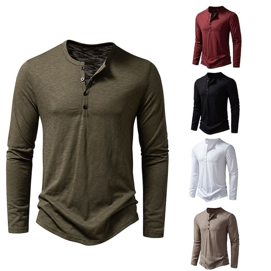 T-Shirts Et Debardeurs Pour Hommes LITB | Homme T Shirt Tee Chemise Henley Shirt T-Shirt Plein Henley Plein Air Vacances Manche Longue Vetement Tenue Mode Design Basique