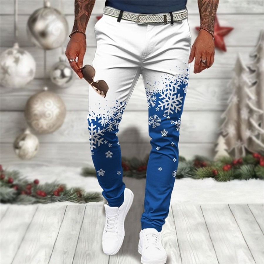 Bas Pour Hommes LITB | Motif De Flocon De Neige Decontractees Homme Impression 3D Pantalon De Noel Pantalon Exterieur Plein Air Sortie Polyester S M L Taille Mediale Elasticite Pantalon