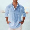 Boutique De Linge LITB | Homme Chemise Chemise Lin Floral Imprimes Photos Totem Mao Exterieur Plein Air Manche Longue Imprimer Vetement Tenue Lin Mode Vetement De Rue Design Decontractees