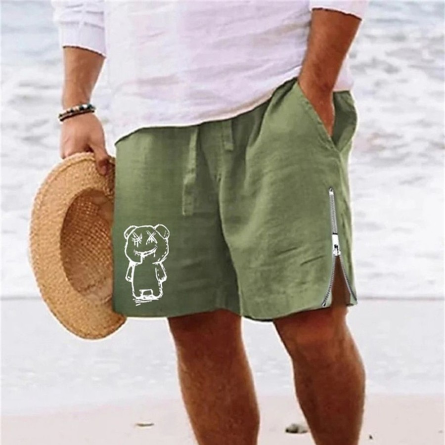 Bas Pour Hommes LITB | Homme Short Short D Ete Short De Plage Imprimer Zippe Cordon Bande Dessinee Ours Confort Respirable Court Du Quotidien Vacances Sortie Melange De Coton Hawaien Decontractees