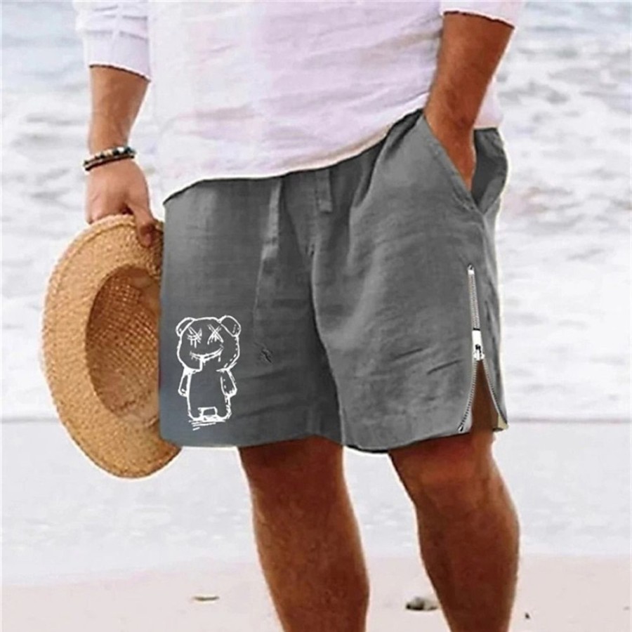 Bas Pour Hommes LITB | Homme Short Short D Ete Short De Plage Imprimer Zippe Cordon Bande Dessinee Ours Confort Respirable Court Du Quotidien Vacances Sortie Melange De Coton Hawaien Decontractees