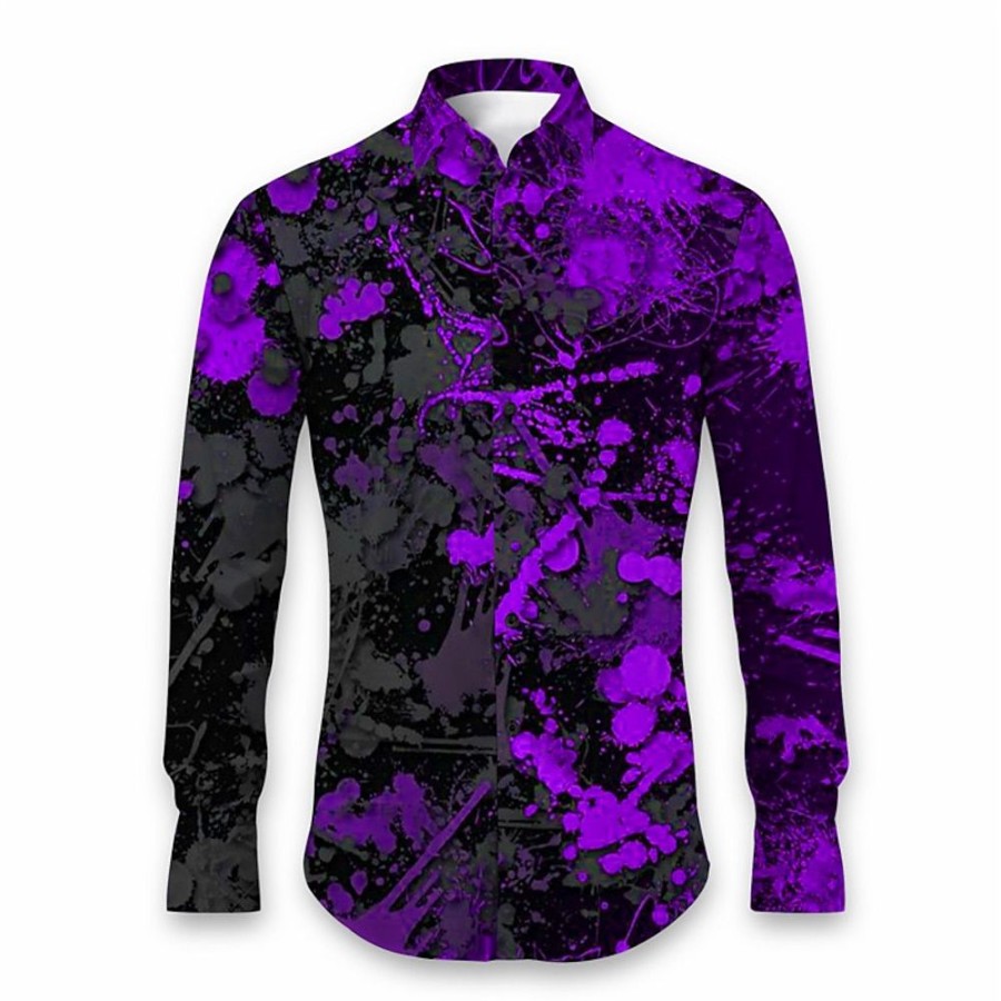 Chemises Pour Hommes LITB | Graffiti Abstrait Homme Chemise Usage Quotidien Sortie Automne Hiver Col Rabattu Manche Longue , , S, M, L Tissu Extensible Dans Les 4 Sens Chemise