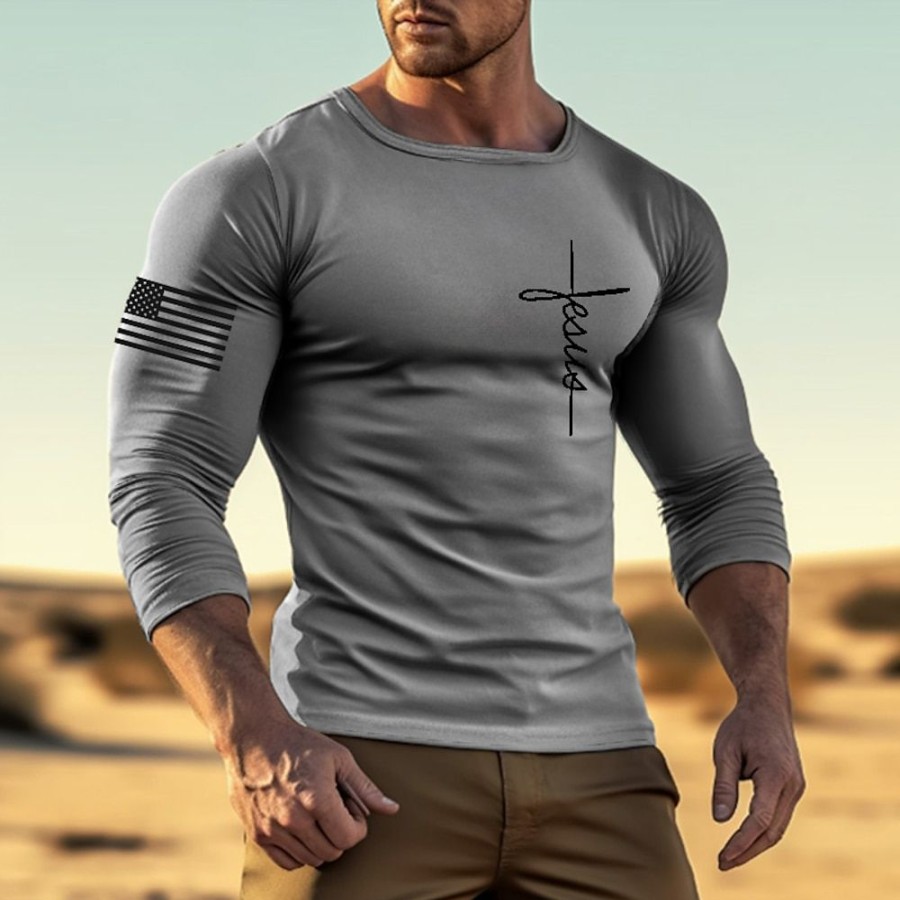 T-Shirts Et Debardeurs Pour Hommes LITB | Graphic Drapeau National Mode Design Decontractees Homme 3D Effet T Shirt Tee Sport Exterieur Vacances Sortie T-Shirt Manche Longue Col Ras Du Cou Chemise Printemps & Automne