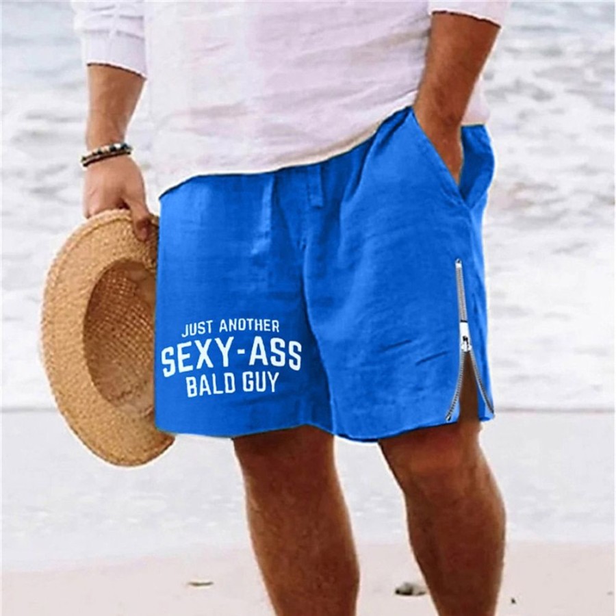 Bas Pour Hommes LITB | Homme Short Short D Ete Short De Plage Imprimer Zippe Cordon Lettre Confort Respirable Court Du Quotidien Vacances Sortie Melange De Coton Hawaien Decontractees Roi