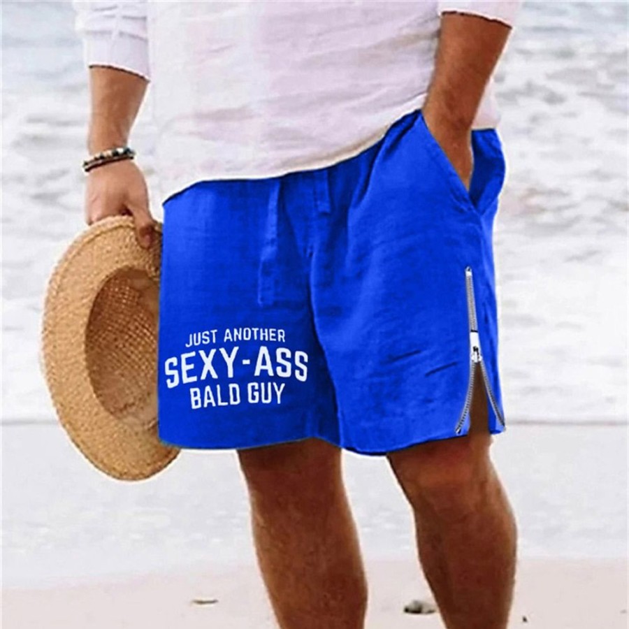 Bas Pour Hommes LITB | Homme Short Short D Ete Short De Plage Imprimer Zippe Cordon Lettre Confort Respirable Court Du Quotidien Vacances Sortie Melange De Coton Hawaien Decontractees Roi