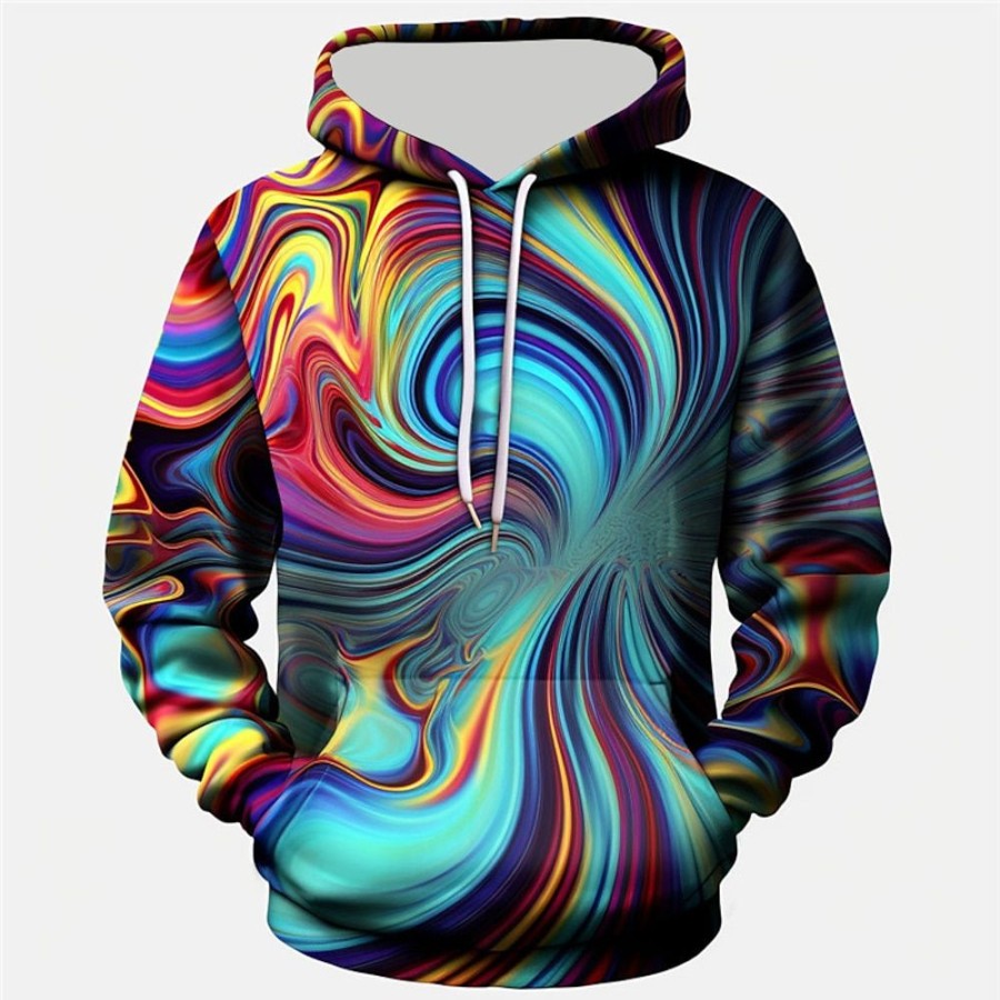 Sweats A Capuche Et Sweat-Shirts LITB | Graphic Abstrait Homme Mode 3D Effet Sweat A Capuche Sport Exterieur Vacances Vetement De Rue Sweats A Capuche De Minuit Manche Longue Capuche Imprimer Poche Avant Printemps & Automne