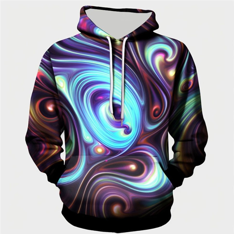 Sweats A Capuche Et Sweat-Shirts LITB | Graphic Abstrait Homme Mode 3D Effet Sweat A Capuche Sport Exterieur Vacances Vetement De Rue Sweats A Capuche De Minuit Manche Longue Capuche Imprimer Poche Avant Printemps & Automne