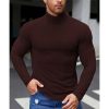 T-Shirts Et Debardeurs Pour Hommes LITB | Homme T Shirt Tee Chemise A Col Roule T-Shirt En Tricot T-Shirt Chemise A Manches Longues Plein Bande De Fosse Col Roule Plein Air Vacances Manche Longue Tricot Vetement Tenue Mode Design Basique Marron