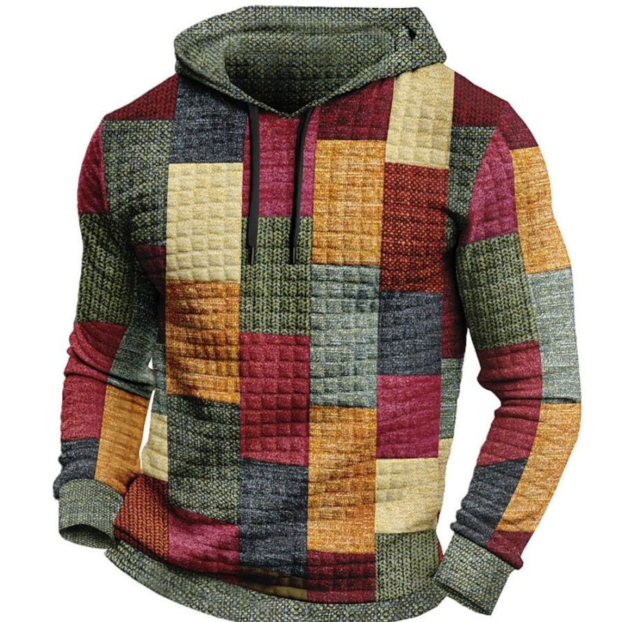 Sweats A Capuche Et Sweat-Shirts LITB | Bloc De Couleur Tartan Homme Du Quotidien 3D Effet Sweat Vacances Sortie Vetement De Rue Sweats A Capuche Sweat A Capuche Gaufre Claire Manche Longue Capuche Imprimer Printemps & Automne