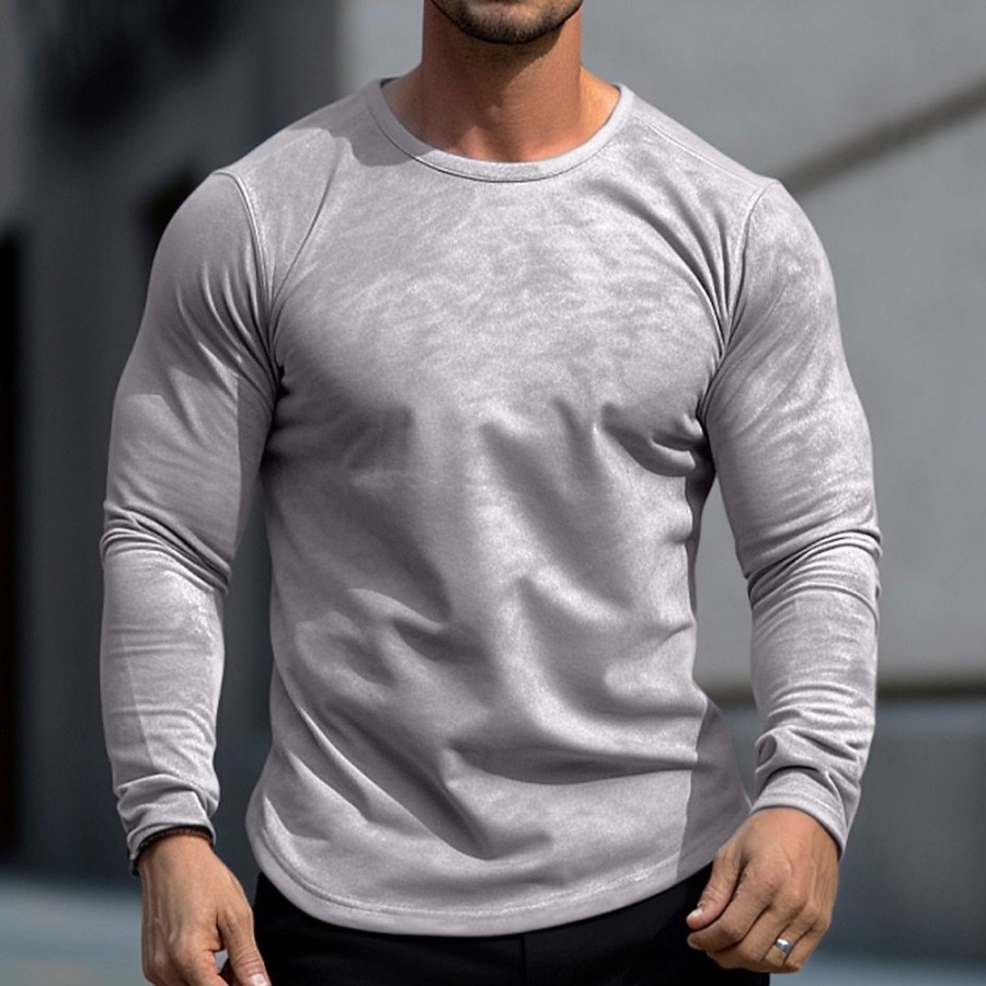 T-Shirts Et Debardeurs Pour Hommes LITB | Homme T Shirt Tee T-Shirt Chemise A Manches Longues Plein Col Ras Du Cou Plein Air Vacances Manche Longue Vetement Tenue Mode Design Basique