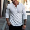 T-Shirts Et Debardeurs Pour Hommes LITB | Homme T Shirt Tee Chemise Henley Shirt T-Shirt Plein Henley Plein Air Vacances Manche Longue Vetement Tenue Mode Design Basique Blanche