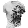 T-Shirts Et Debardeurs Pour Hommes LITB | Graphic Squelette Voilier Du Quotidien Design Retro Vintage Homme 3D Effet T Shirt Tee Sport Exterieur Vacances Sortie T-Shirt Manche Courte Col Ras Du Cou Chemise