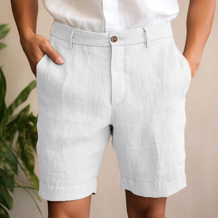 Bas Pour Hommes LITB | Homme Short Short En Lin Short D Ete Zippe Bouton Poche Plein Confort Respirable Exterieur Du Quotidien Sortie Melange De Lin & Coton Mode Decontractees