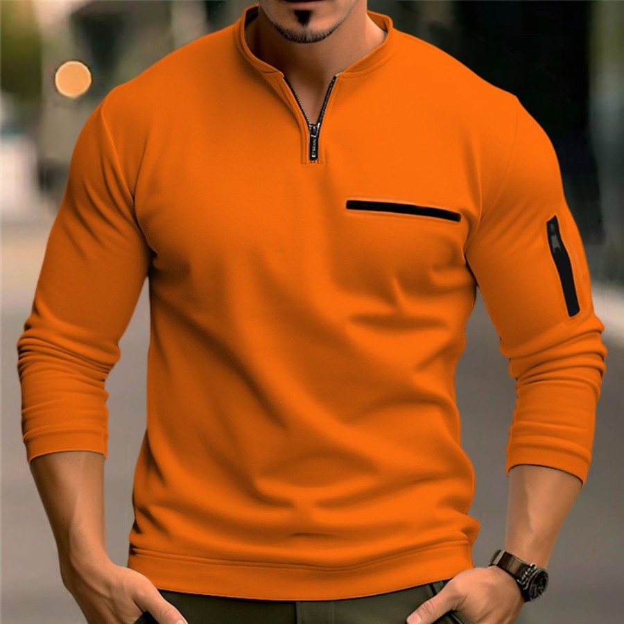 T-Shirts Et Debardeurs Pour Hommes LITB | Homme T Shirt Tee T-Shirt Chemise A Manches Longues Plein Quarter Zip Plein Air Vacances Manche Longue Poche Avant Vetement Tenue Mode Design Basique Halloween